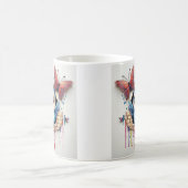 青お洒落鳥と蝶のイラストレーション コーヒーマグカップ (中央)