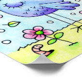 青お洒落鳥花 ポスター (角)