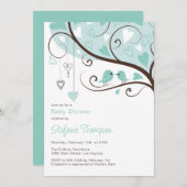 青お洒落鳥赤ちゃんシャワー招待状 招待状 (正面/裏面)