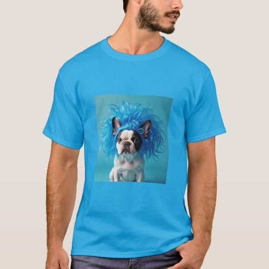 青かつらTシャツを着た犬 Tシャツ (正面)