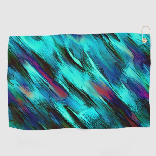 青からシアノ、赤の斑点に染まった派手な ゴルフタオル (横)