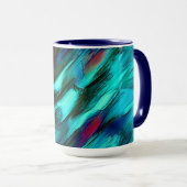 青からシアノ、赤の斑点に染まった派手な マグカップ (正面右)