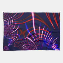 青から尖った曲線赤と白。ライラック? キッチンタオル