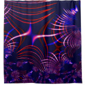 青から尖った曲線赤と白。ライラック? シャワーカーテン (正面)