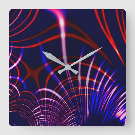 青から尖った曲線赤と白。ライラック? スクエア壁時計 (正面)