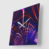 青から尖った曲線赤と白。ライラック? スクエア壁時計 (傾斜)