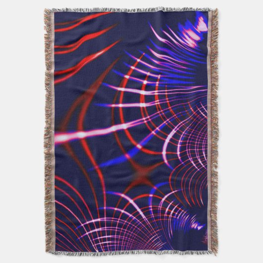 青から尖った曲線赤と白。ライラック? スローブランケット (正面縦)