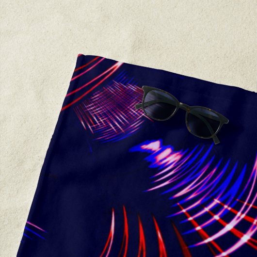 青から尖った曲線赤と白。ライラック? ビーチタオル (インサイチュ)