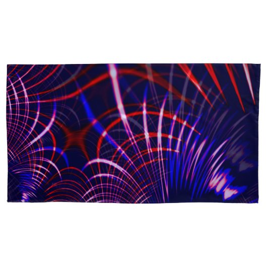 青から尖った曲線赤と白。ライラック? 枕カバー (正面左)