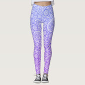 青から紫への白ヴィンテージペイズリー グラデーション レギンス (正面)
