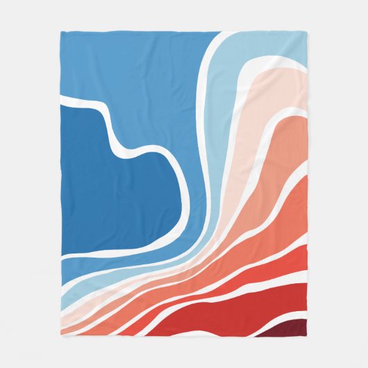 青から赤のグラデーションGroovy液体線パターン フリースブランケット (正面)