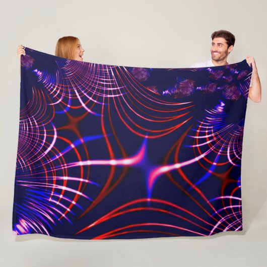 青から赤までの尖った曲線。白、ピンクの薄紫 フリースブランケット (インサイチュ)