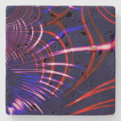 青から赤、白、ピンクの尖った曲線 ストーンコースター (正面)