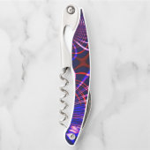 青から赤、白、ピンクの尖った曲線 ソムリエナイフ (正面)