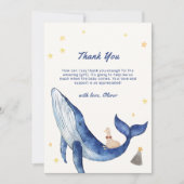 青かわいいお洒落アヒル星鯨の赤ちゃんシャワー サンキューカード (正面)