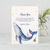 青かわいいお洒落アヒル星鯨の赤ちゃんシャワー サンキューカード (スタンド正面)