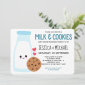 青かわいいかわいいミルクとクッキー赤ちゃんシャワー 招待状 (スタンド正面)