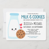 青かわいいかわいいミルクとクッキー赤ちゃんシャワー 招待状 (正面)