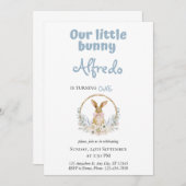 青かわいいイースターバニーベビー誕生日 招待状 (正面/裏面)