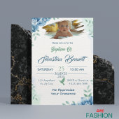 青かわいいカスタムフローラ写真バプテスマ宗教 招待状