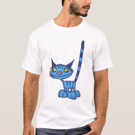 青かわいいカッコいい子猫漫画Tシャツ Tシャツ