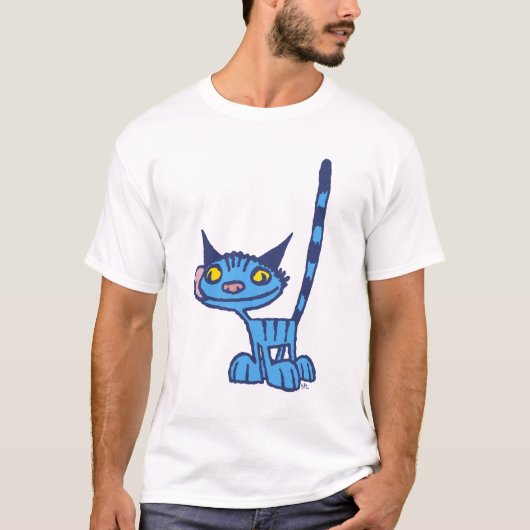 青かわいいカッコいい子猫漫画Tシャツ Tシャツ (正面)