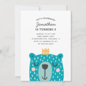 青かわいいクマ。子供または男の赤ちゃん誕生日パーティー 招待状 (正面)