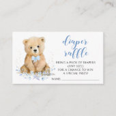 青かわいいテディベア赤ちゃんシャワーおむつラッフル エンクロージャーカード (正面)