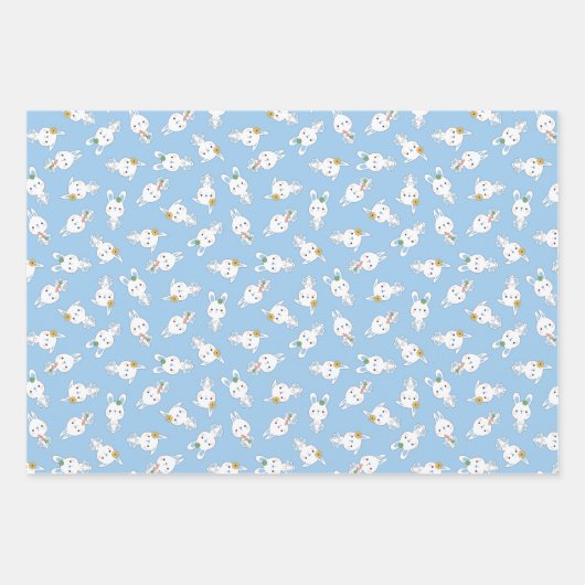 青かわいいバンニストライプーズ男の子のシャワー ラッピングペーパーシート (正面3)