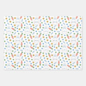 青かわいいバンニストライプーズ男の子のシャワー ラッピングペーパーシート (正面)