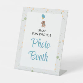 青かわいい男の子テディベア赤ちゃんシャワー写真ブース 台座サイン