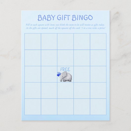 青かわいい象の男の赤ちゃんシャワービンゴゲーム (正面)