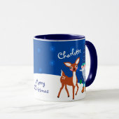 青かわいい鹿と格言パーソナライズされたクリスマス マグカップ (正面右)