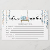 青かわいいboho男の子の赤ちゃんシャワーアドバイスウィッシュカード 便箋 (正面)