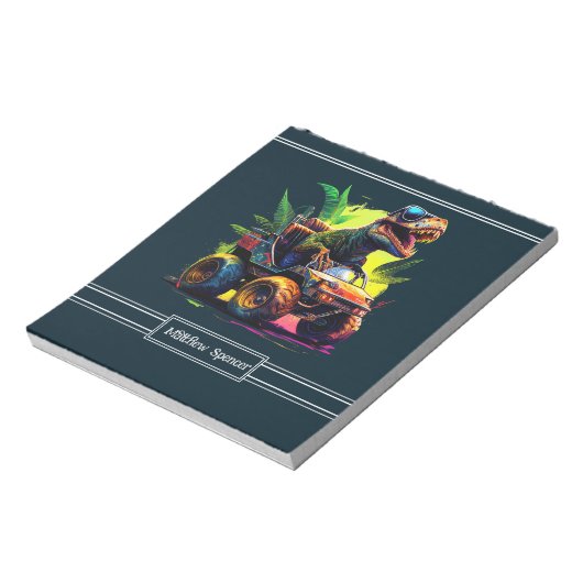 青かわいいTレックス乗馬モンスタートラック恐竜の名前 ノートパッド (回転)