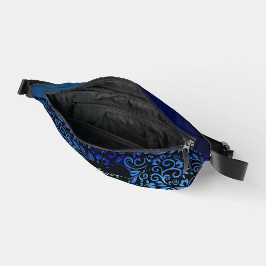 青かわいらしいグラデーション花柄の名前 ファニーパック (見開き)