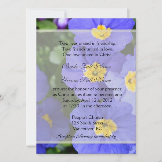 青かわいらしい庭の花クリスチャン結婚ズ 招待状 (正面)