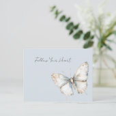 青かわいらしい白い蝶 ポストカード (スタンド正面)