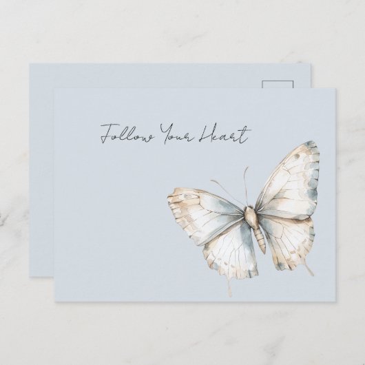 青かわいらしい白い蝶 ポストカード (正面/裏面)