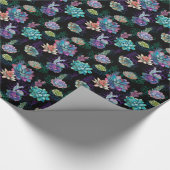 *~ *青かわいらしい緑の多肉模様(黒) ラッピングペーパー (角)