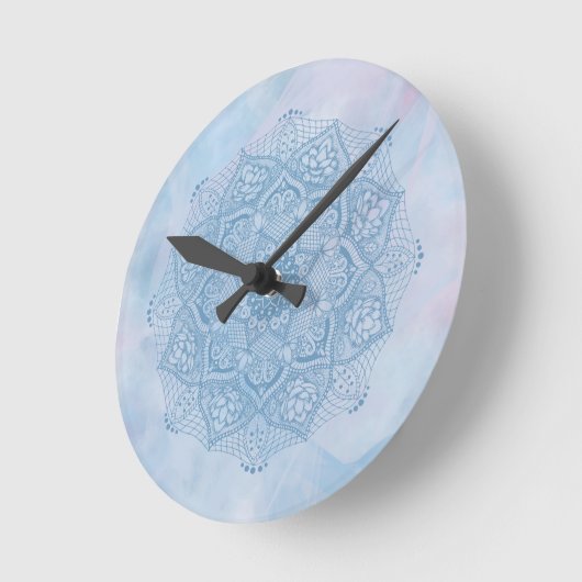 青かわいらしい聖蓮花曼荼羅 ラウンド壁時計 (傾斜)