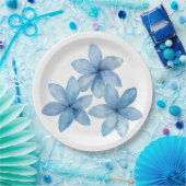 青かわいらしい花の三輪 ペーパープレート (パーティー)