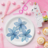 青かわいらしい花の三輪 ペーパープレート (パーティー)