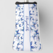 青かわいらしい蝶と名前をカスタムする ゴルフヘッドカバー (回転90)