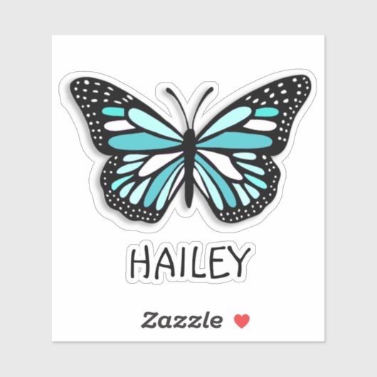 青かわいらしい蝶と名前パーソナライズされた シール (シート)
