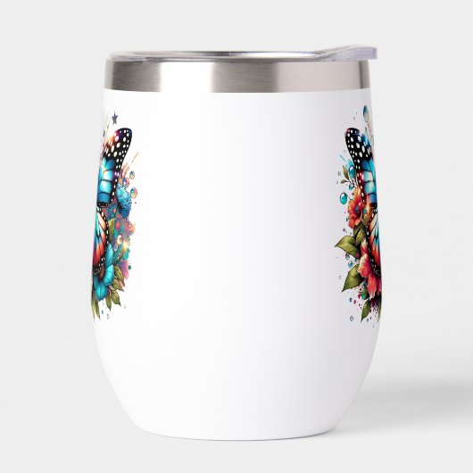 青かわいらしい蝶と花 (左面)