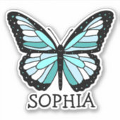 青かわいらしい蝶の名パーソナライズされた前ラベル シール (正面)