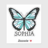 青かわいらしい蝶の名パーソナライズされた前ラベル シール (シート)
