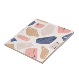 青かわいらしとエレガントピンクの石の抽象芸術 タイル