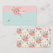 青かわいらしとコーラルのフローラ結婚の護衛カード プレイスカード (正面/裏面)